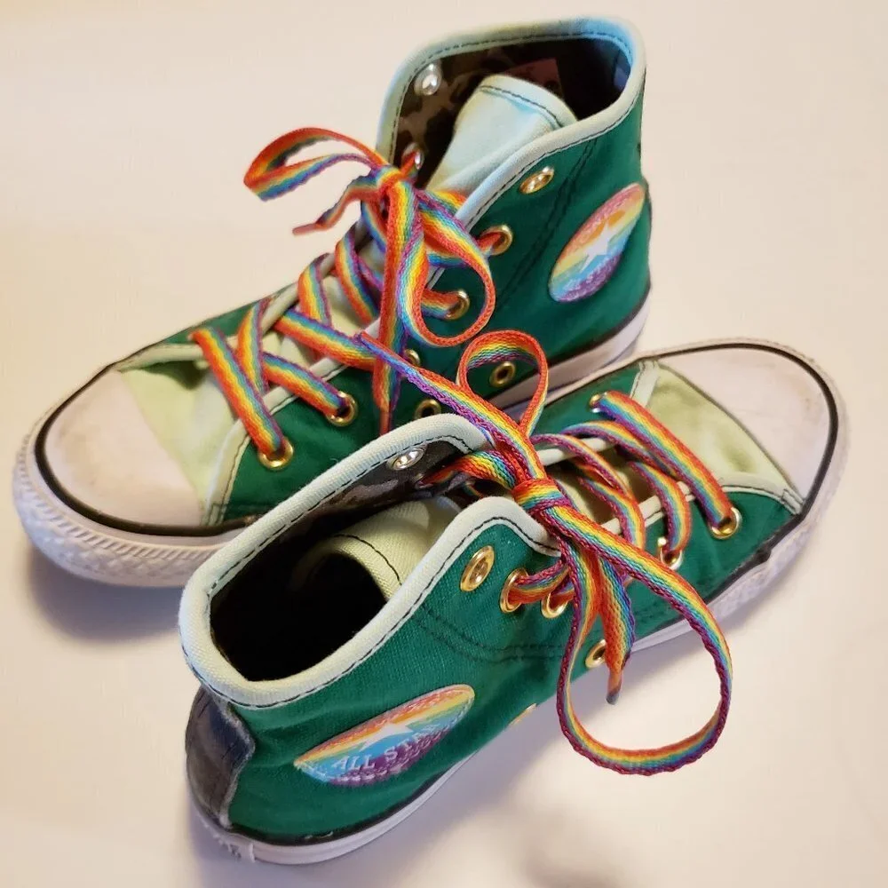 Converse Rainbow Pride High Top Sneaker Kid‎ Custom 12.5 Green